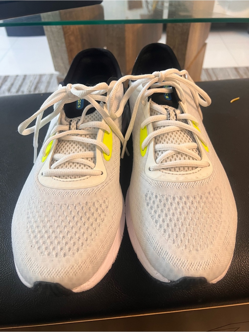 Under Armour Men's White Sneakers with Neon Yellow Accents size 10.5